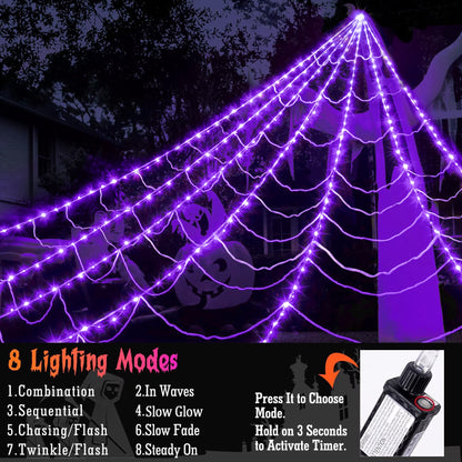 Outdoor Halloween Decorations: 350 LED Spider Web Lights with 79-Inch Giant Spider for Home and Garden Decor