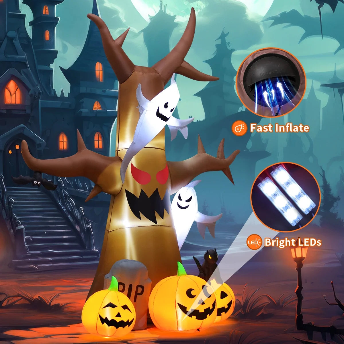 11.8 FT Inflatable Halloween Tree with LED Lights - Scary Outdoor Decoration for Halloween and Holiday Clearance
