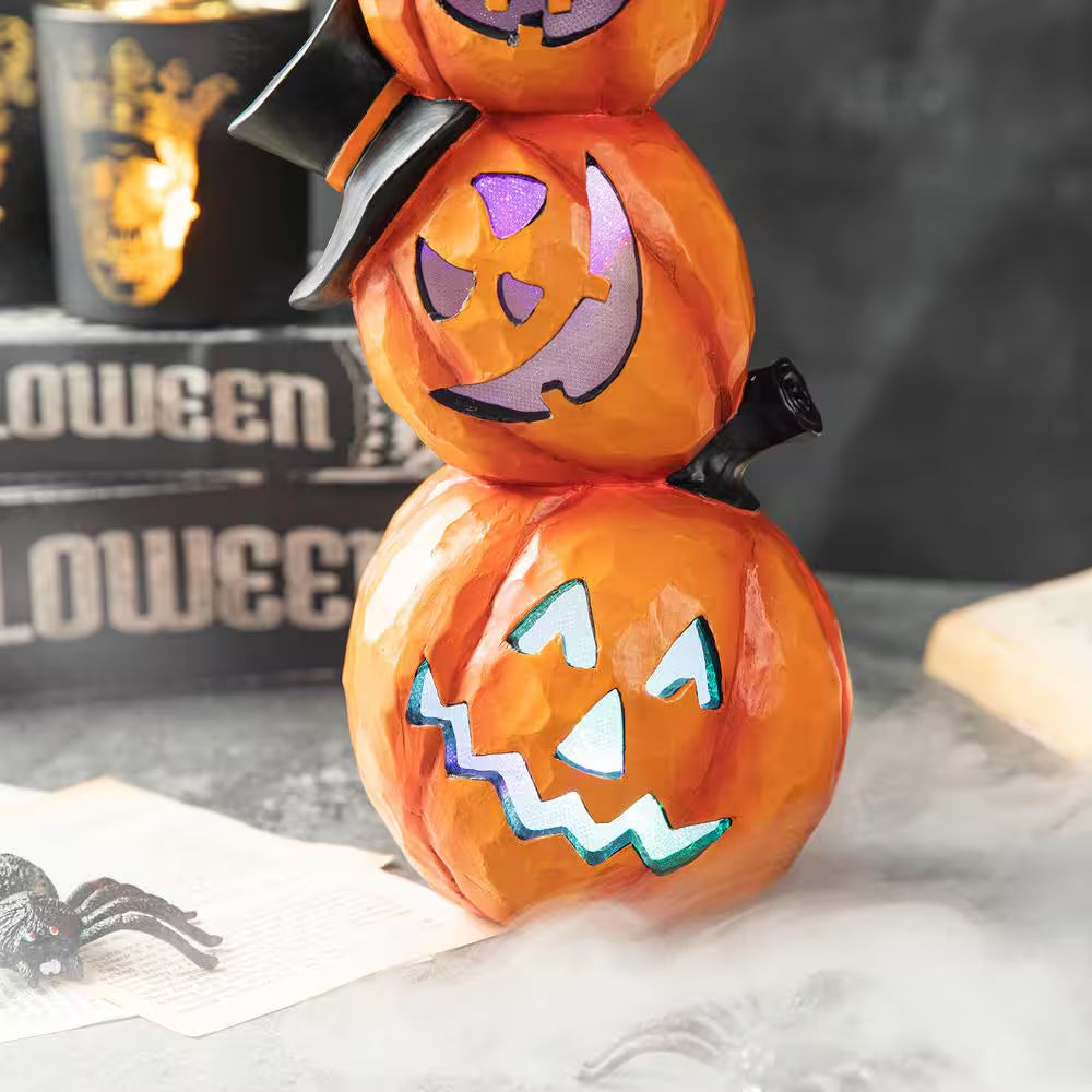 14.25-Inch Halloween Illuminated Stacked Resin Pumpkin Table Decoration