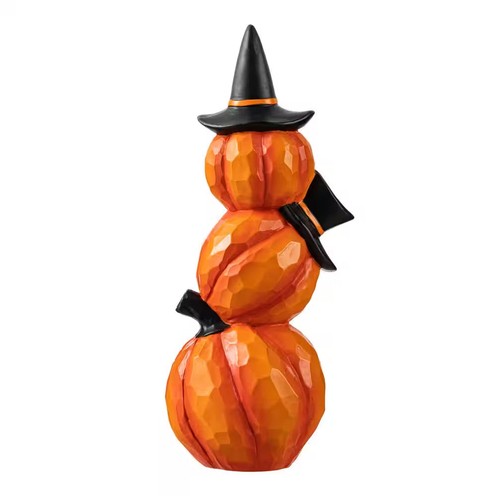 14.25-Inch Halloween Illuminated Stacked Resin Pumpkin Table Decoration