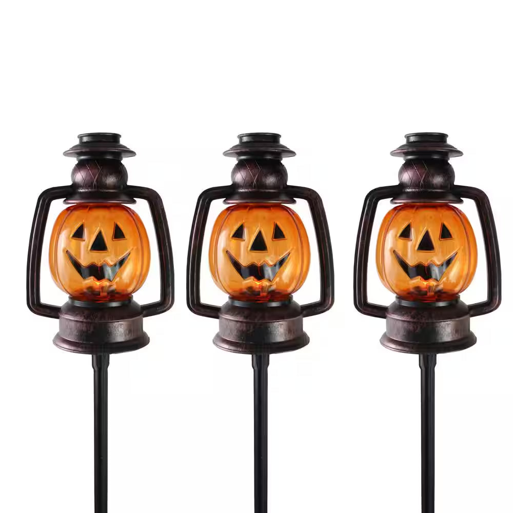 Set of 3 16.5-Inch Flickering Pumpkin Halloween Pathway Lanterns