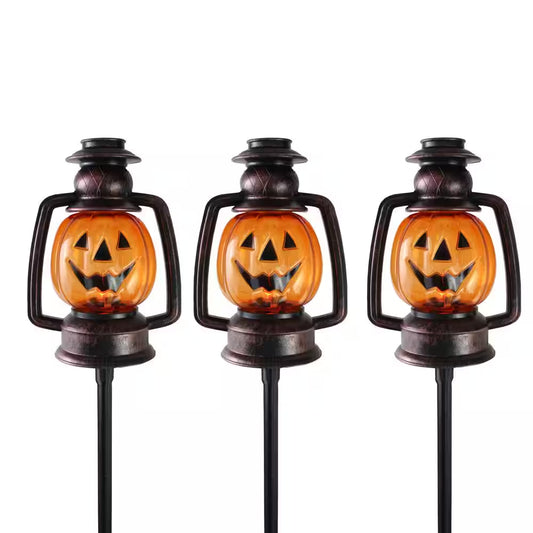 Set of 3 16.5-Inch Flickering Pumpkin Halloween Pathway Lanterns