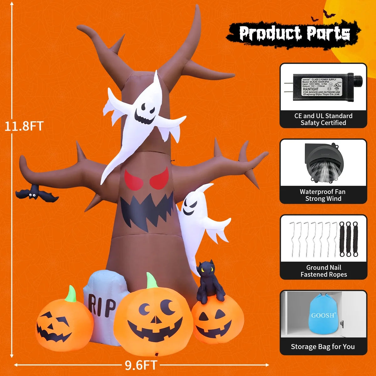 11.8 FT Inflatable Halloween Tree with LED Lights - Scary Outdoor Decoration for Halloween and Holiday Clearance