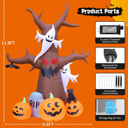 11.8 FT Inflatable Halloween Tree with LED Lights - Scary Outdoor Decoration for Halloween and Holiday Clearance