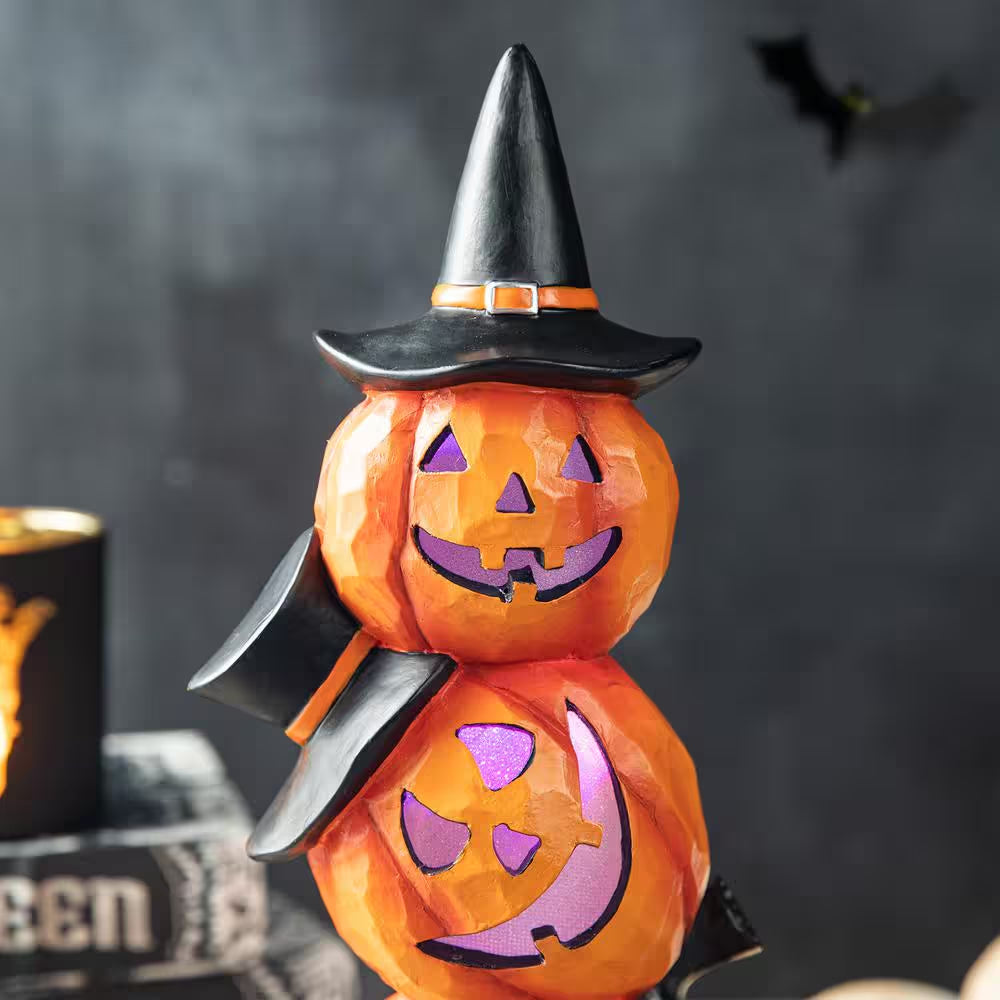 14.25-Inch Halloween Illuminated Stacked Resin Pumpkin Table Decoration