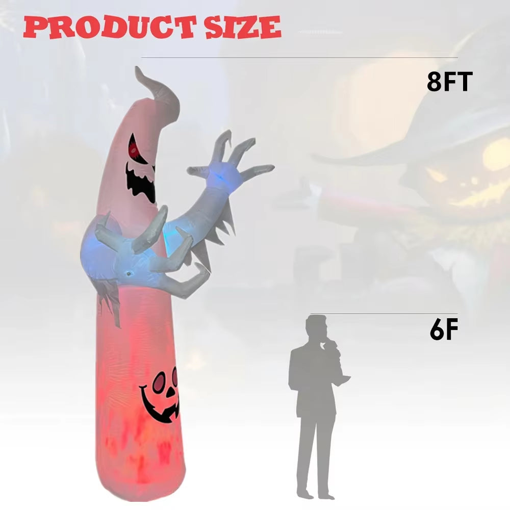 8FT/2.4M Inflatable Halloween Ghost Decoration with Built-In LED Light for Indoor and Outdoor Use