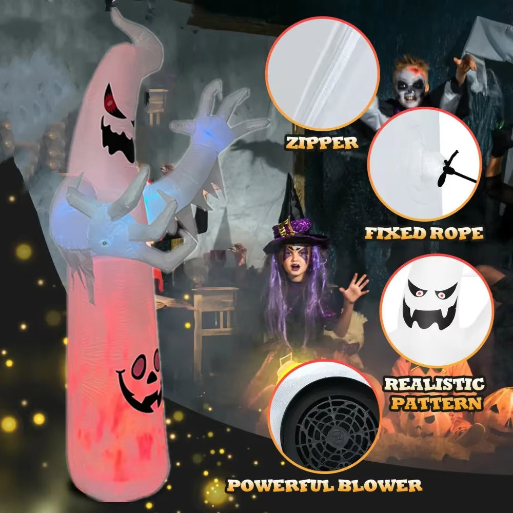 8FT/2.4M Inflatable Halloween Ghost Decoration with Built-In LED Light for Indoor and Outdoor Use