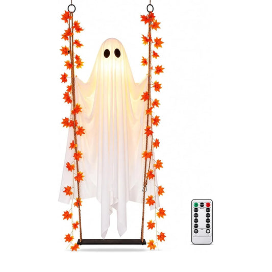 Swinging Ghost Outdoor Decoration – Hanging Halloween Prop, Type A